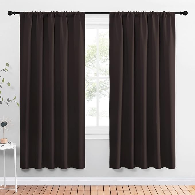 NICETOWN Blackout Curtain Panels 72 inches - Energy Saving Thermal Insulated Solid Rod Pocket Blackout Curtains for Bedroom (1 Pair, 52 inches by 72 Inch, Toffee Brown)