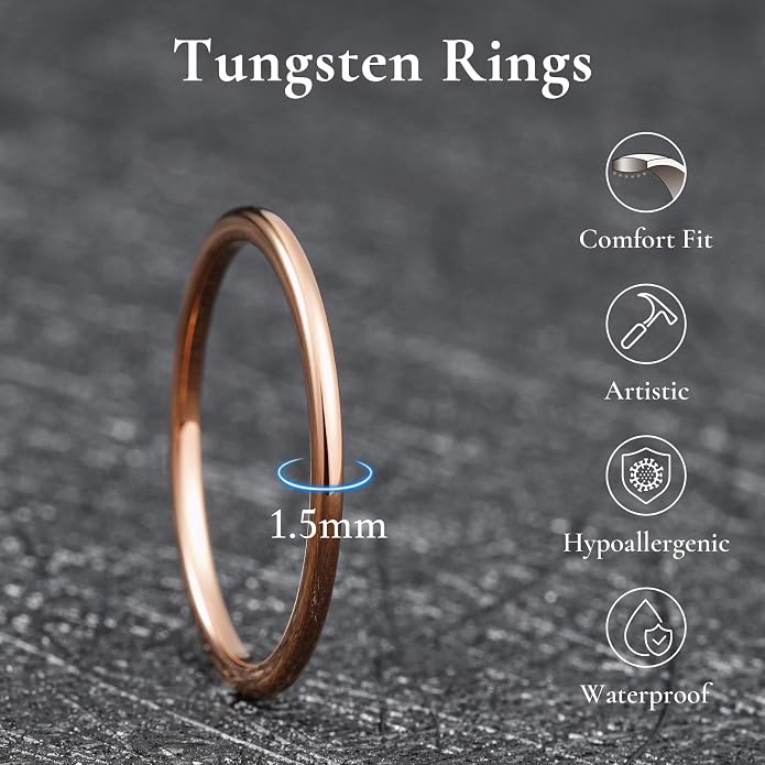King Will Men's Women's Tungsten Carbide Ring 24k Gold Plated Rose Gold Plated Domed Polished Finish Wedding Band