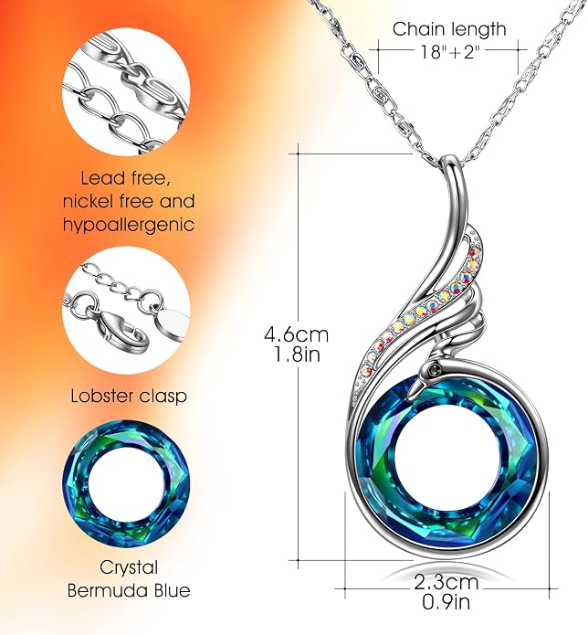 Kate Lynn "Rise From the Ashes Phoenix Necklace Made with Crystals from Austria, 18"+2" Necklace, Packaged with Jewelry Box, Birthday Gift for Women, Symbol of Luck and Renewal