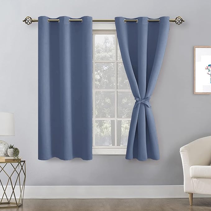 Hiasan Blackout Curtains for Bedroom - Thermal Insulated & Energy Saving Window Curtains for Living Room, 2 Drape Panels Sewn with Tiebacks, Blue Haze, 38 x 54 Inch