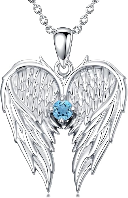 Dorunmo Guardian Angel Wing Pendant Birthstone Heart Necklace Birthday Jewelry Gifts for Women Mom Wife Daughter
