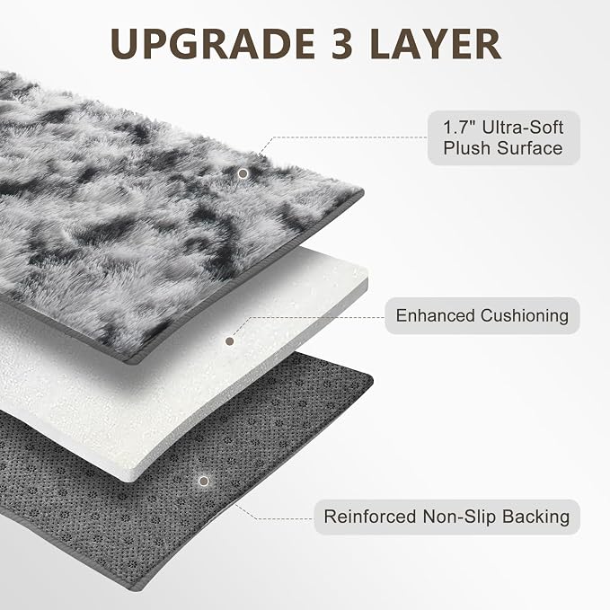 9x12 Extra Large Area Rugs for Living Room, Shaggy Non-Slip Tie-Dyed Rugs for Bedroom Kids Playroom Dorm Room, High Pile Ultra Soft Carpet, Black White
