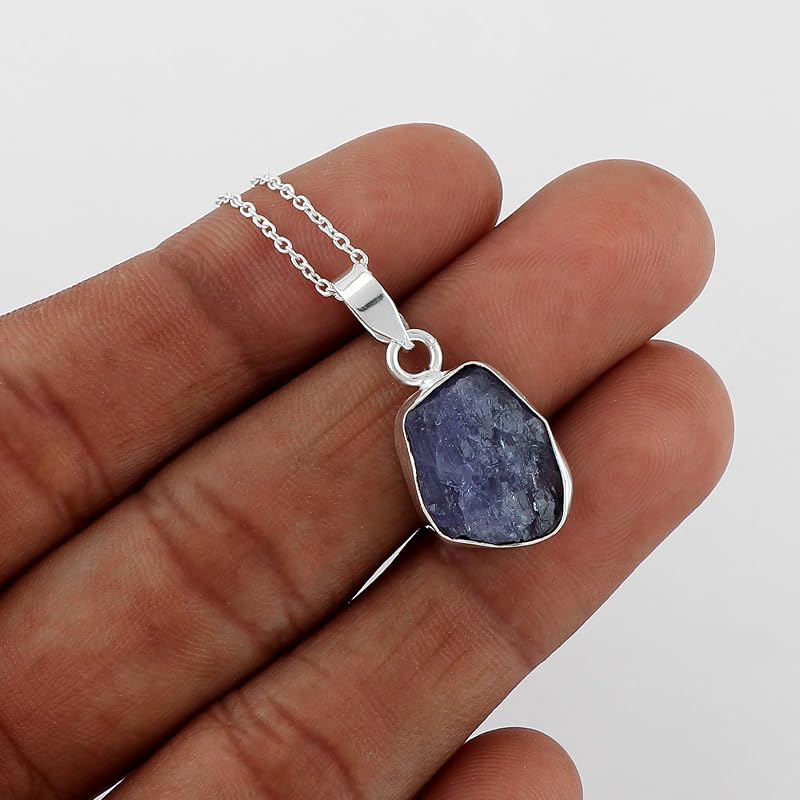 Natural Real Raw Tanzanite Crystals Bezel Pendant Necklace, Birthstone, Healing Rough Gemstone, 925 Sterling Silver Jewelry 18 inch (1 pendant)