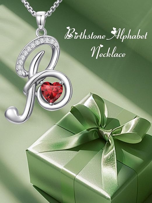 Birthday Gifts for Women Alphabet A to Z Initial Birthstone Pendant Necklaces for Women - 18k White Gold Plated Personalized Name Jewelry Anniversary Graduation Gifts for Wife Her Daughter Girlfriend(with Gift Box)