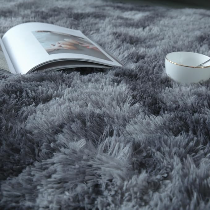 Shag Area Rug 9x12 for Living Room - Large Soft Carpet Tie-Dyed Dark Gray | Modern Grey Style: Cool Neutral Grey Complements Any Sofa, Furniture Or Decor - A Timeless Choice For Any Living Space