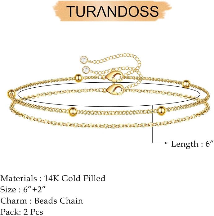 Dainty Gold Bracelets for Women, 14K Gold Plated Adjustable Layered Beads Bracelet Cute Evil Eye Oval Chain Pearl Bar Turtle Gold Bracelets for Women Jewelry