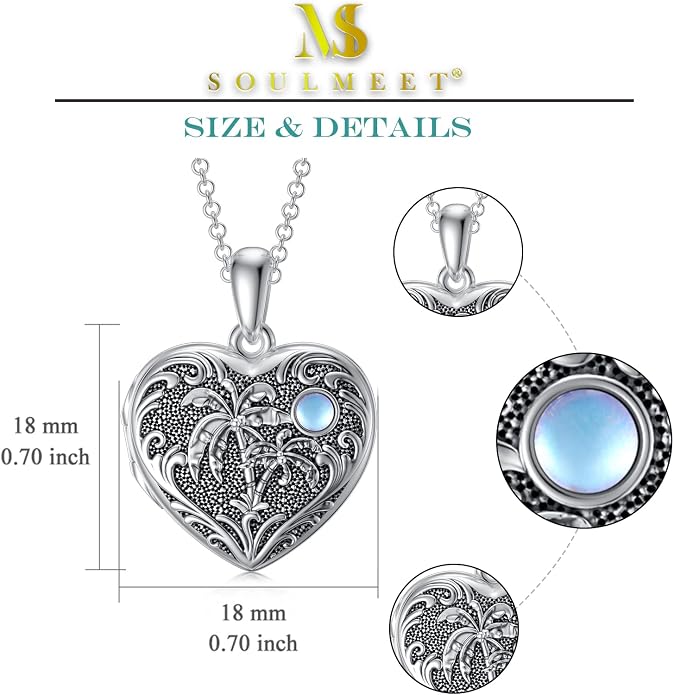 SOULMEET Personalized Silver Locket Necklace That Holds Pictures Photo Keep Someone Near to You, Memorial Custom Lockets Necklaces Letters Engraving for His Her