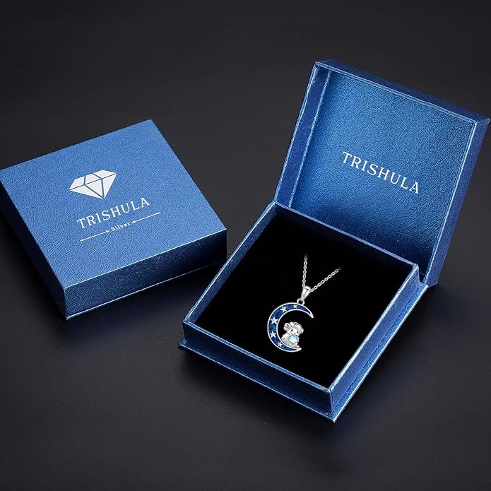 TRISHULA Crescent Moon Necklace 925 Sterling Silver Eye of Horus Animal Moon Pendant with Heart Crystal Birthday Jewelry Gift for Women Christmas Gifts for Her