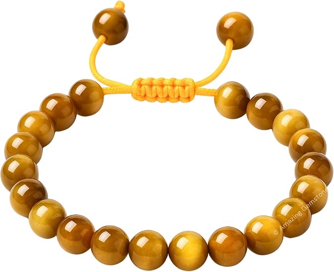 Amazing Gemstone Yellow Cat's Eye Bracelet for Women Men's Gifts - Protection Healing Crystal Bracelet - 8mm Gemstone Beaded Adjustable Bracelet