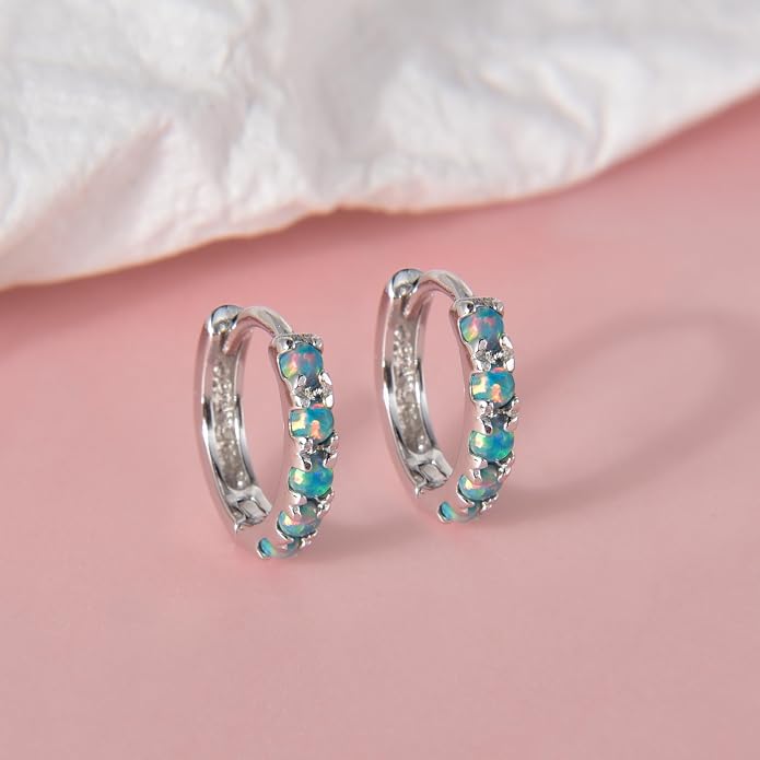 Tiny Mini Opal Huggie Hoop Earrings Upper Ear Cartilage Helix 18k Gold Plated Silver Minimalist Simple Small 10mm 8mm 6mm Hoop Earrings