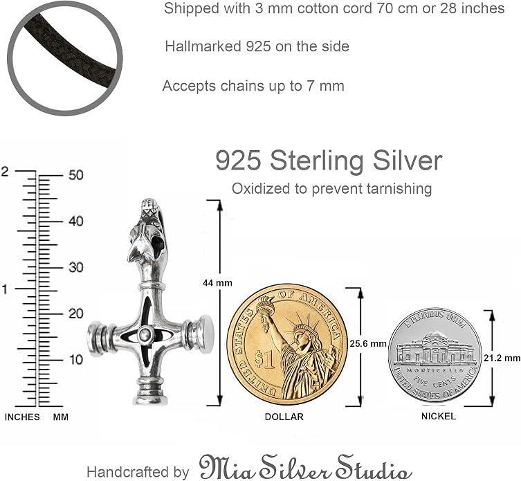 Viking Wolf Cross Necklace 925 Sterling Silver Bronze - Icelandic Thors Hammer Fenrir Pendant - Mens Amulet Norse Nordic Celtic Jewelry - Gothic Biker Gifts for Men - Handmade