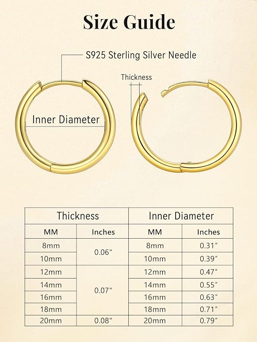 FaithHeart 925 Sterling Silver Huggie Hoop Earrings, Small Hoop Earring for Women, Silver/14K Gold/Black/Rose Gold Hypoallergenic Cartilage Earrings for Women 8/10/12/14/16/18/20mm