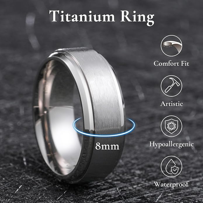King Will Titanium Wedding Band for Men Women- 3-10mm Width Black/Sliver/Gold High Purity Titanium Promise Wedding Ring Comfort Fit for Daily Wear Size 6-14