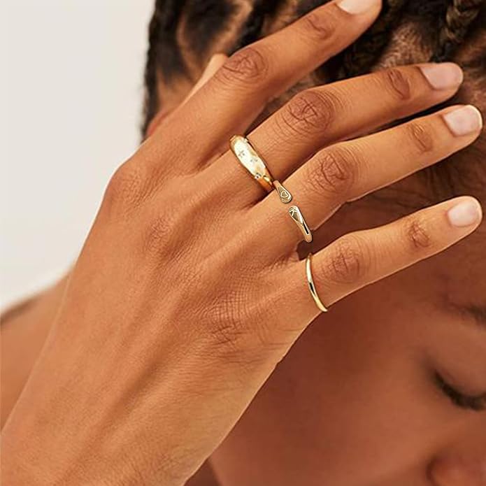 14k Gold Filled Hand Carving Initial Rings for Women Non Tarnish Wedding Heart Shaped Bands for Women