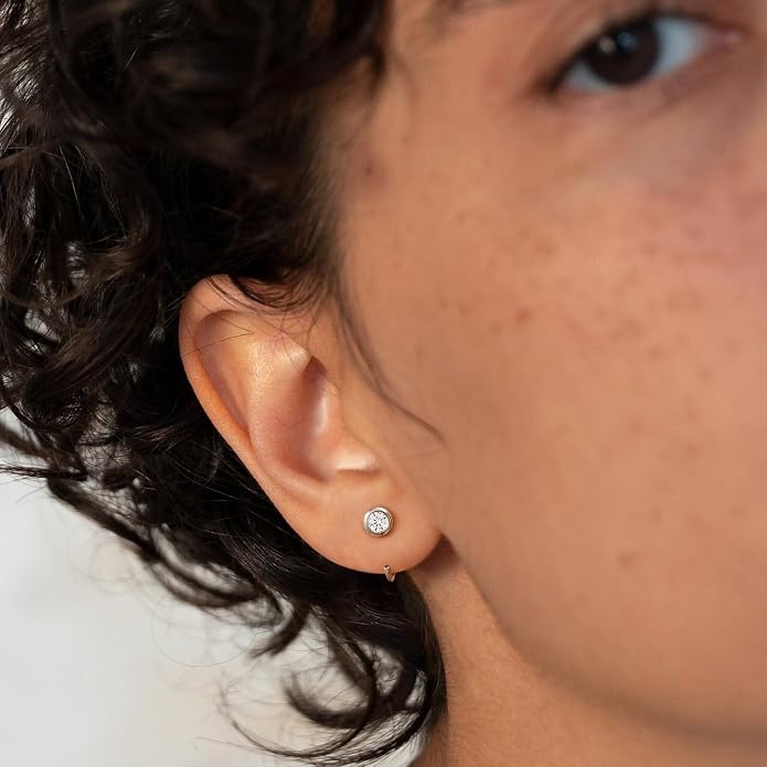 CHIC & ARTSY 925 Sterling Silver Half Hoop Earrings for Women, Dainty Huggie Hoops with Synthetic Opal, Moonstone, CZ & Gemstones, Lightweight Comfort Fit Everyday Elegant Jewelry