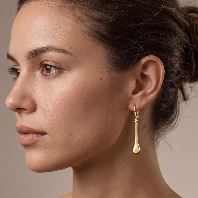 LeCalla 925 Sterling Silver Teardrop Dangle Earrings for Women | Lightweight Vertical Drop Dangle Earrings | Minimalist Dangling Earring Jewelry Gifts for Women