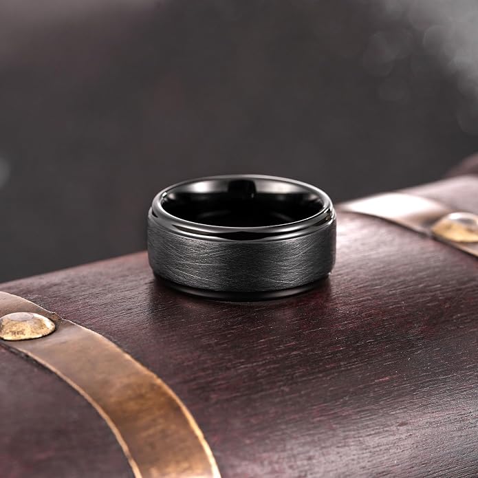 King Will Classic Tungsten Carbide Ring Brushed Two Grooved Center Hammered Design Mens Wedding Band for Men