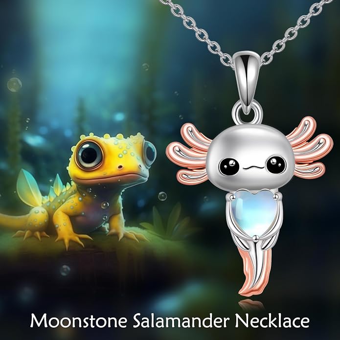 Birthstone Axolotl Necklace Sterling Silver Axolotl Pendant Cubic Zirconia Jewelry Birthday Gifts for Women Men