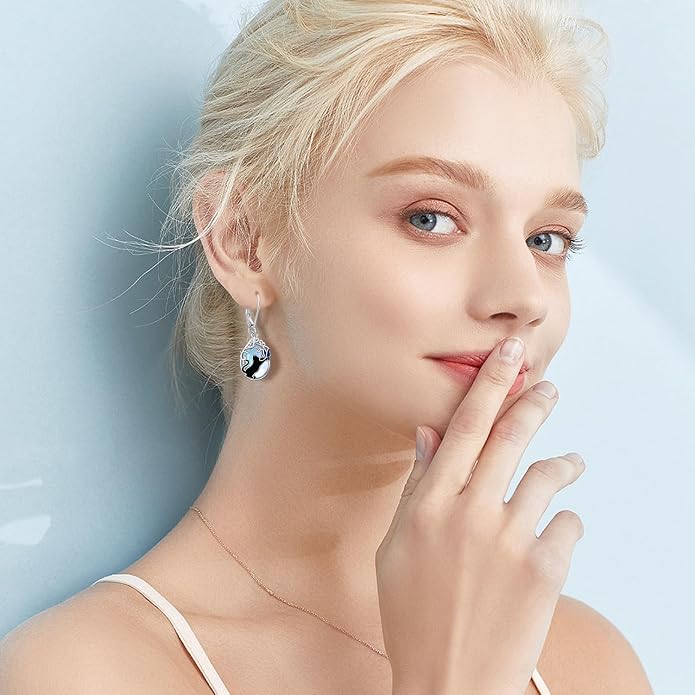925 Sterling Silver Earrings Tree of Life/Cat/Animal/Turquoise/Moonstone Dangle Drop Earrings for Women Leverback Earring Hypoallergenic Jewelry Gifts