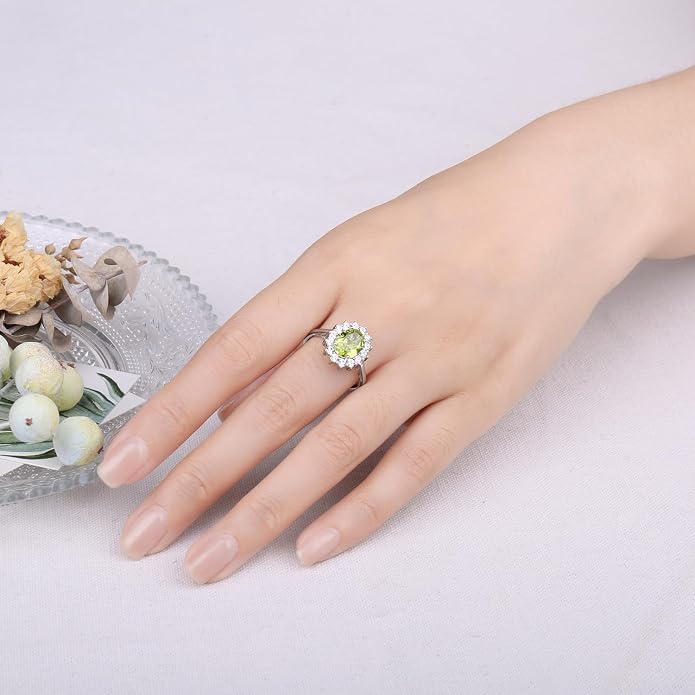 JewelryPalace Princess Diana Kate Middleton Class Gemstone Birthstone Sapphire Halo Engagement Rings for Women, Anniversary 14K White Yellow Rose Gold Plated 925 Sterling Silver Promise Rings for Her