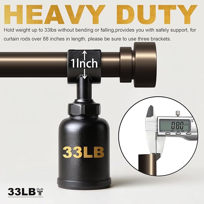 Lootkell 2 Pack Modern Brown Curtain Rods Set for Windows 28 to 48 Inches Adjustable Length Heavy Duty 1" Diameter Window Curtain Rod with Decorative Finials for Outdoor Bedroom Kitchen Living Room