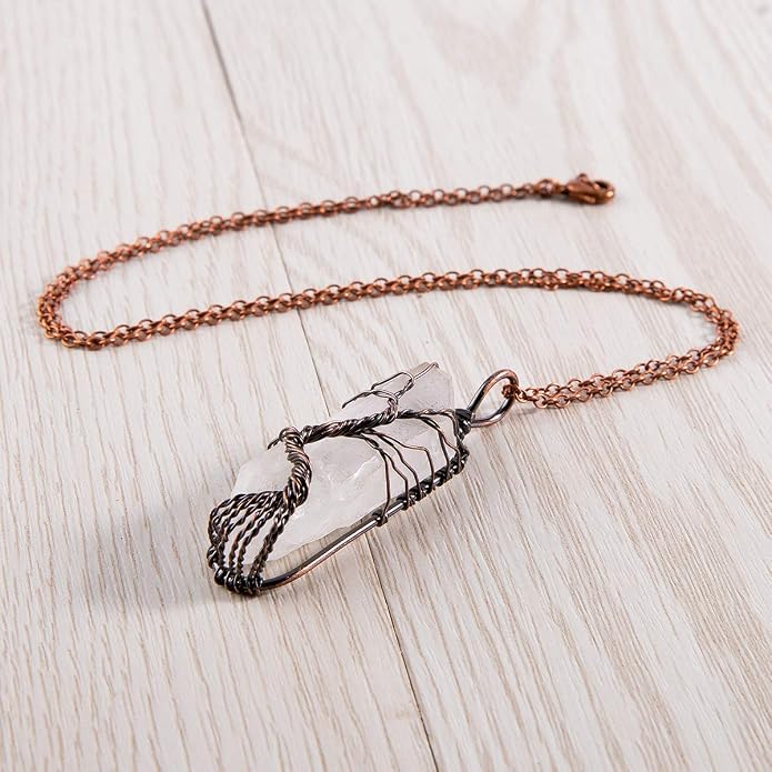 Bivei Life Tree Copper Wire Wrapped Crystal Necklace Chakra Pendant Natural Stone Quartz Reiki Jewelry Gift for Women