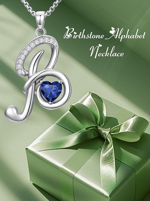 Birthday Gifts for Women Alphabet A to Z Initial Birthstone Pendant Necklaces for Women - 18k White Gold Plated Personalized Name Jewelry Anniversary Graduation Gifts for Wife Her Daughter Girlfriend(with Gift Box)