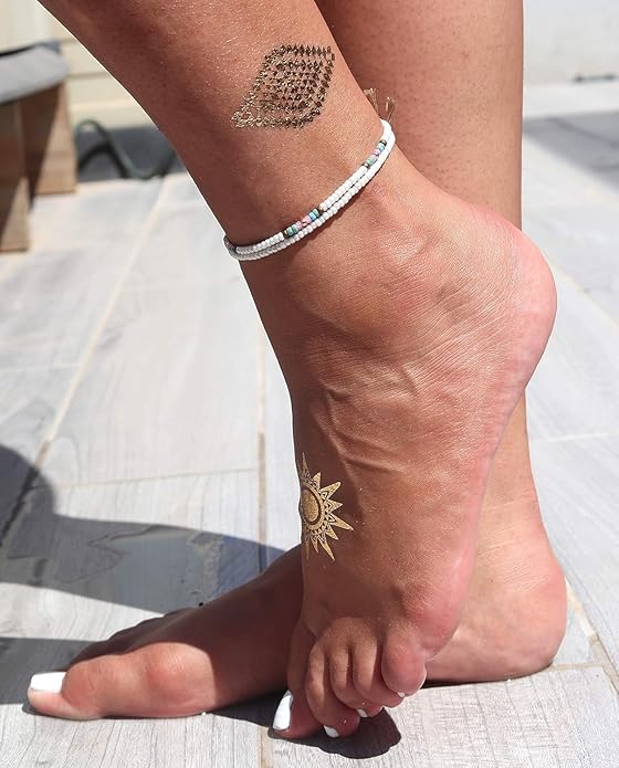 Beaded Anklet Set for Women and Teen Girls, Adjustable and Waterproof, Boho Bohemian Hippie Colorful Beach Summer Anklets by Tribes