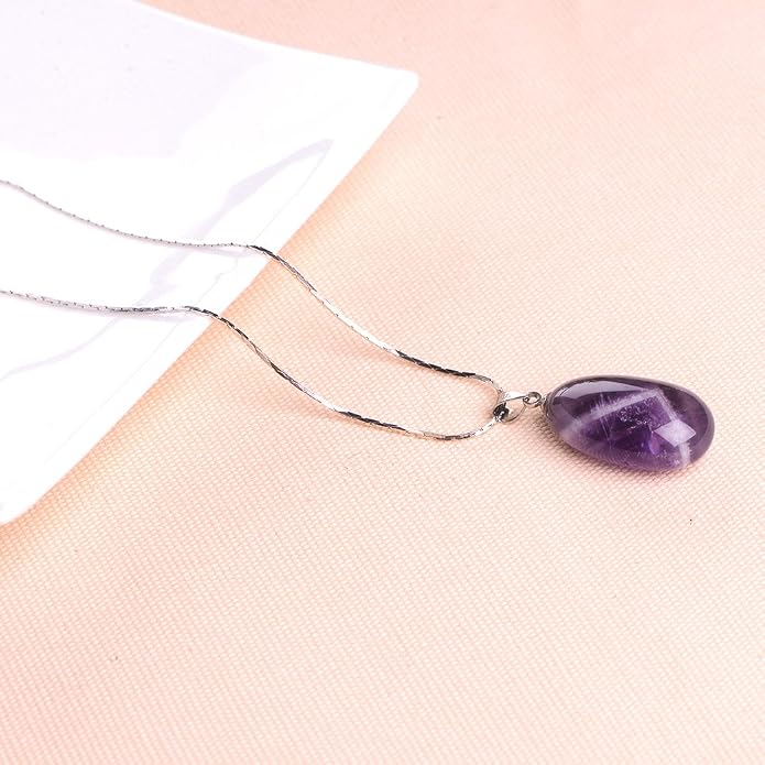 iSTONE 925 Sterling Silver Natural Crytral for Womens Pendant Necklace, Gemstone Birthstone with 17.8" Silver Chain Ladies