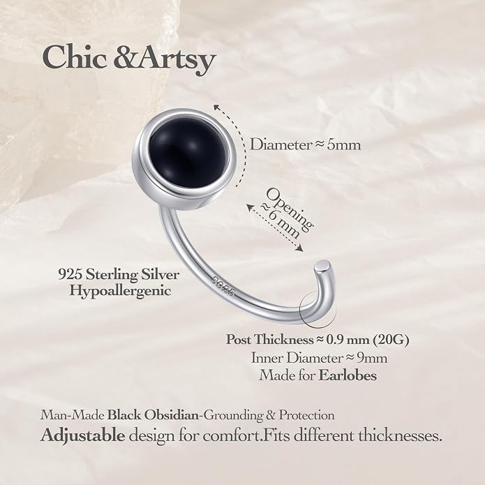 CHIC & ARTSY 925 Sterling Silver Half Hoop Earrings for Women, Dainty Huggie Hoops with Synthetic Opal, Moonstone, CZ & Gemstones, Lightweight Comfort Fit Everyday Elegant Jewelry