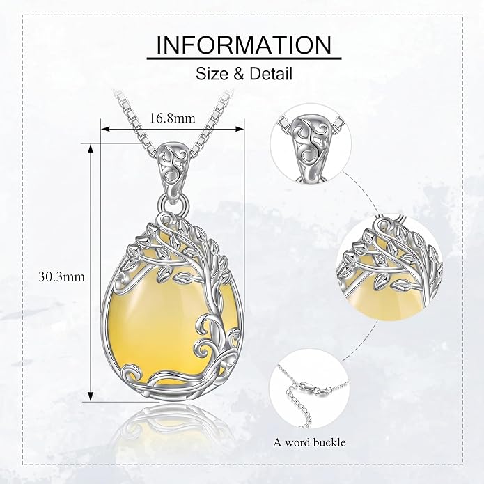 Teardrop Moonstone Necklace for Women Tree of Life/Filigree Birthstone Pendant Necklace Jewelry