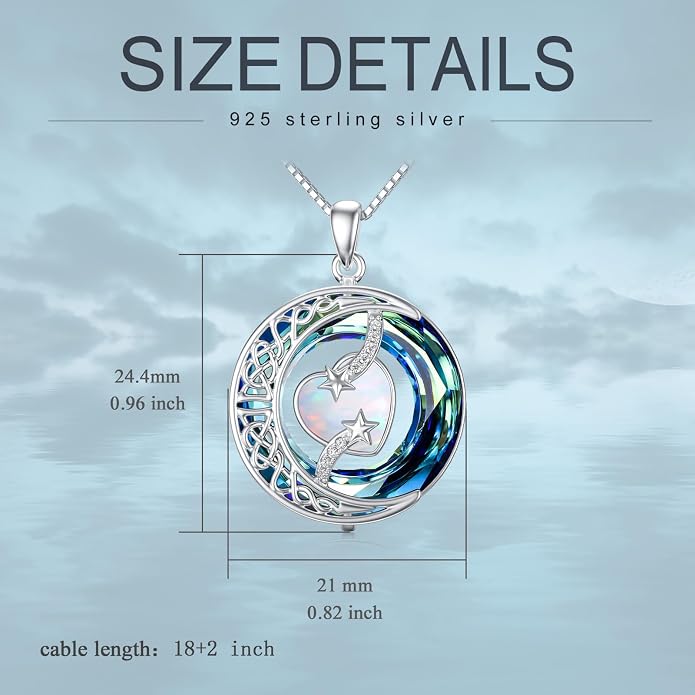 TOUPOP Birthstone Necklace 925 Sterling Silver Moon and Star Pendant Celtic Moon Jewelry with Blue Crystal Anniversary Birthday Gifts for Women Mom Wife Her