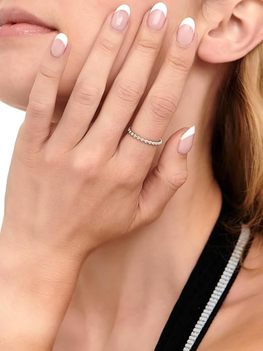 DEVATA Gold or Rhodium Plated Sterling Silver 925 – Eternity, Band Ring for Women – Heart, Knot, Clover, Infinity, Mariner, Cable, Curb, Cuban, Figaro, Daisy, Rope, Ribbed, Dome