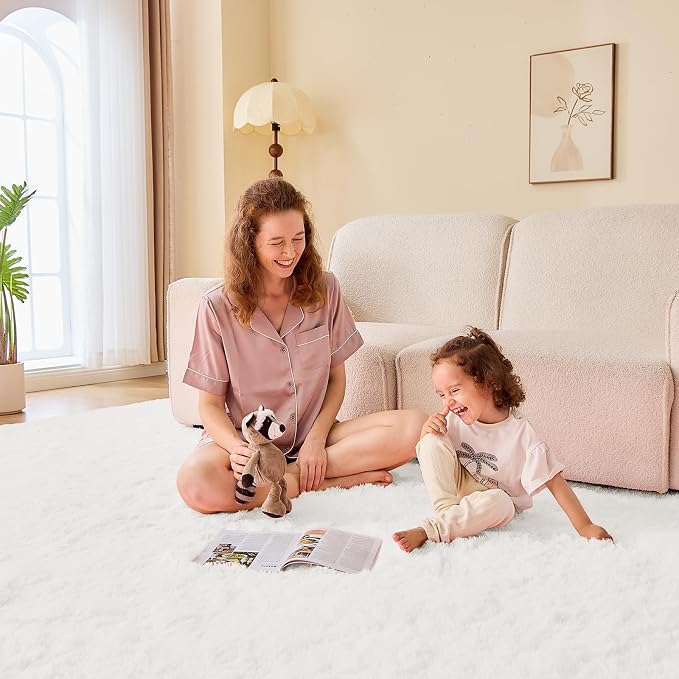 OPPODREAM 5x7 White Rugs for Bedroom, Ultra-Soft Fluffy Area Rugs for Living Room, 5 x 7 Shag Carpet for Nursery, Kids, Girl, Boy, Baby, Plush, Fuzzy, Shaggy, Cute Home Decor