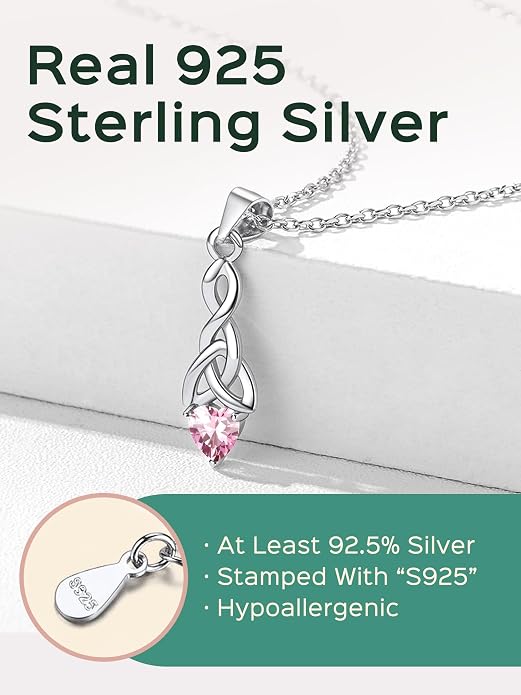 ChicSilver Bow and Cat Birthstone Necklace, 925 Sterling Silver Pendant Necklaces for Women, Hypoallergenic Silver Choker with 16 inch Rolo Chain, 12 Months Jewelry for Valentines Mothers Day Christmas
