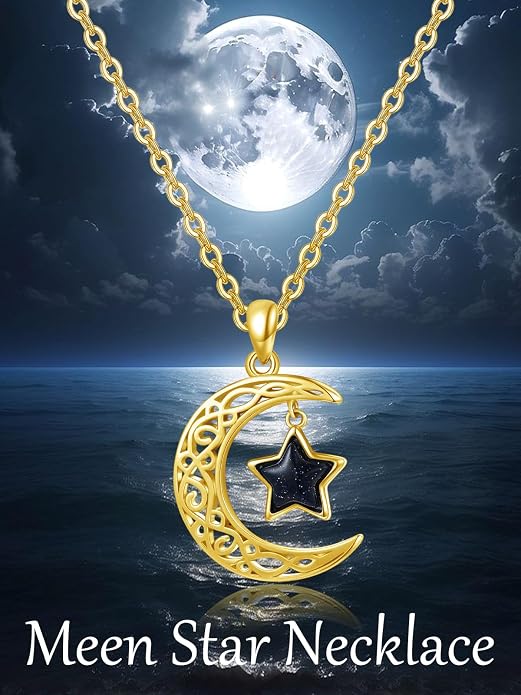 Dreamboat Sterling Silver Moon and Star Necklace Silver Crescent Moon Necklaces for Women Star Pendant Celestial Jewelry Gifts