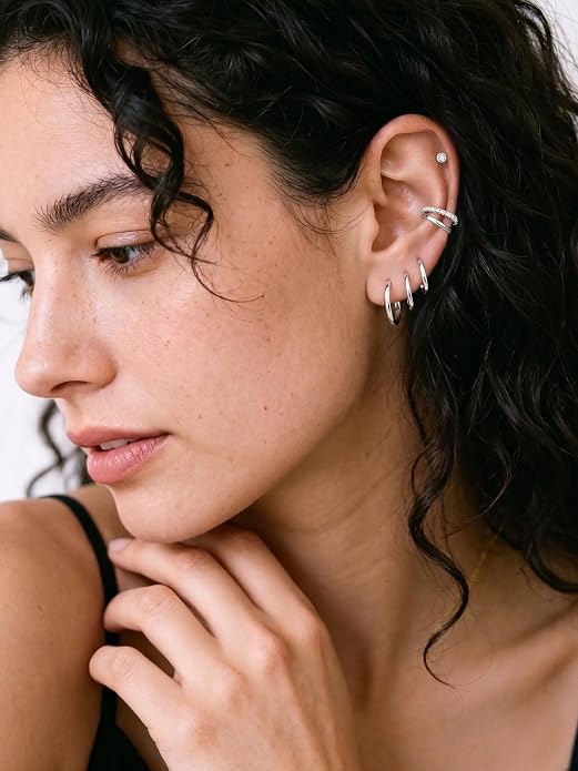 ChicSilver 925 Sterling Silver Huggie Hoop Earrings Small Hoop Earrings for Women Hypoallergenic Silver Huggie Earring Cartilage Earrings for Women (6/8/10/12/14/16/18/20MM)