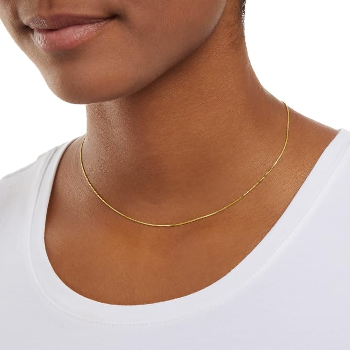 Amazon Essentials Sterling Yellow Gold or Silver Thin 0.8mm Box Chain Necklace