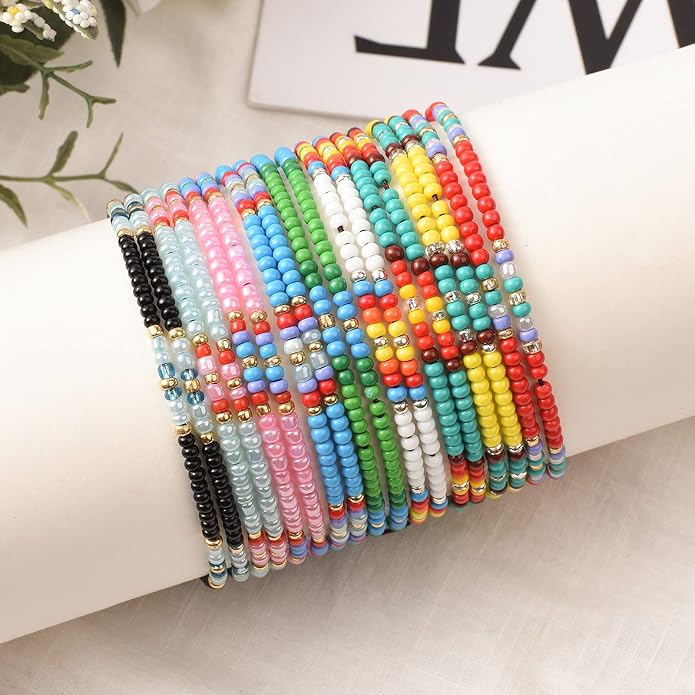 XIJIN 8Pcs Handmade Beaded Anklets for Women Boho Colorful Beads Ankle Bracelets Adjustable Foot Anklet Set