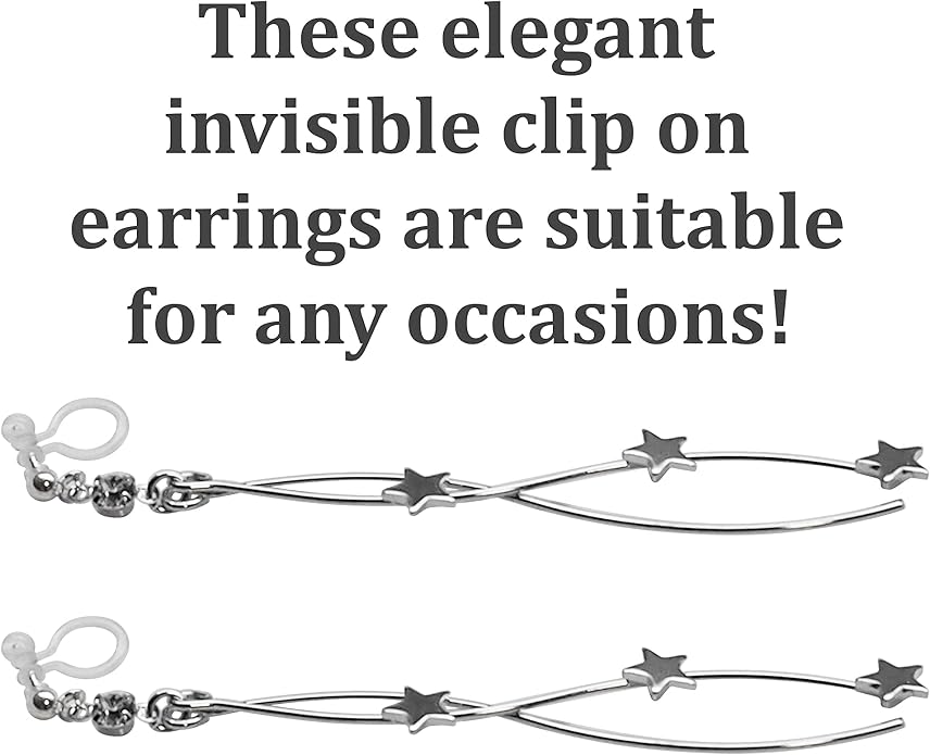Comfortable Stick Invisible Clip On Earrings Gold Dangle Long Waved Threader Bar Clip-On Non Pierced Earrings Silver For Women,…
