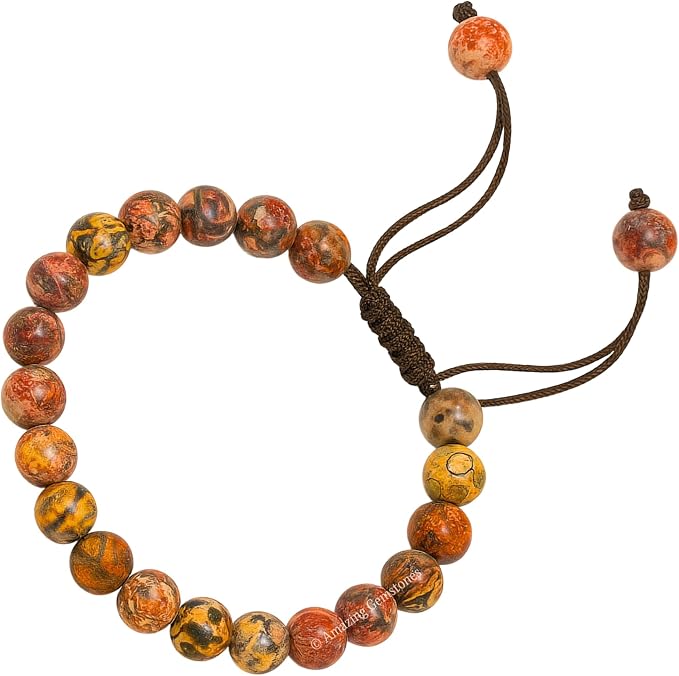 Amazing Gemstone Leopard Jasper Bracelet for Women Men's Gifts - Protection Healing Crystal Bracelet - 8mm Gemstone Beaded Adjustable Bracelet Pulseras para Hombres Mujer Stocking Stuffers