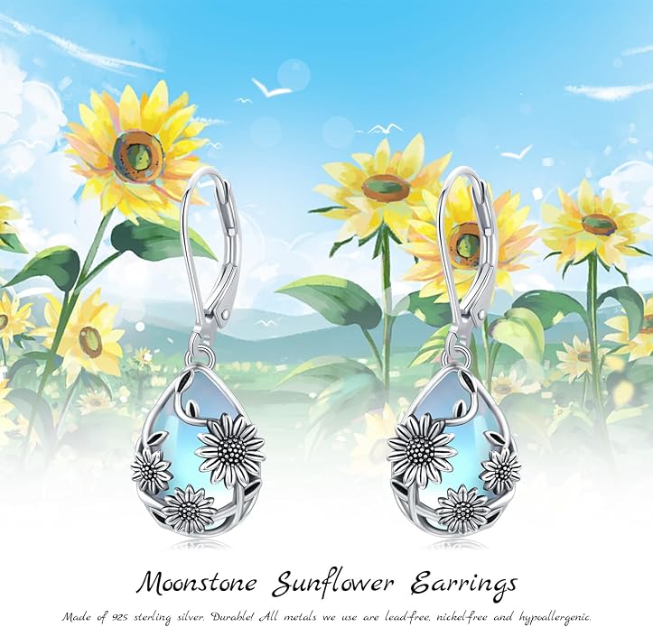 Flower Earrings 925 Sterling Silver Flower Teardrop Leverback Dangle Earrings Jewelry Gifts for Women Girls