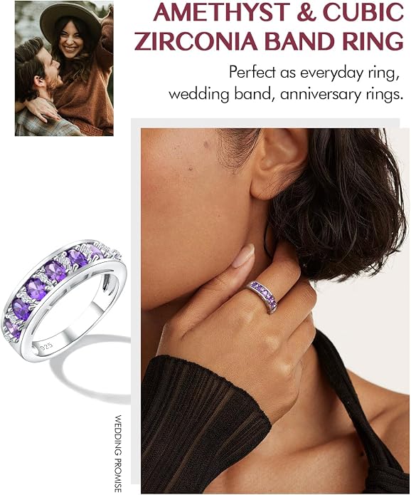 DAYBYDAY Oval Band Rings for Women, 925 Sterling Silver/14k Gold Plated Half Eternity Ring, Aquamarine/Ruby/Emerald/Sapphire Birthstone Rings, Thick Band Gemstone Anniversary Ring Size 6 to 10