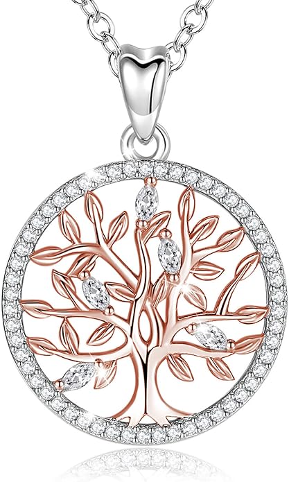 AEONSLOVE Tree of Life Necklace 925 Sterling Silver, Family Tree of Life Pendants Jewelry Gifts for Women Wife Mother, 18 Inch Chain