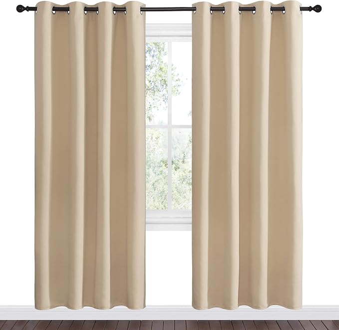 NICETOWN Blackout Draperies Curtains Panels - Window Treatment Thermal Insulated Solid Grommet Blackout Curtains/Panels/Drapes for Bedroom (Set of 2 Panels, 55 by 78 Inch, Biscotti Beige)