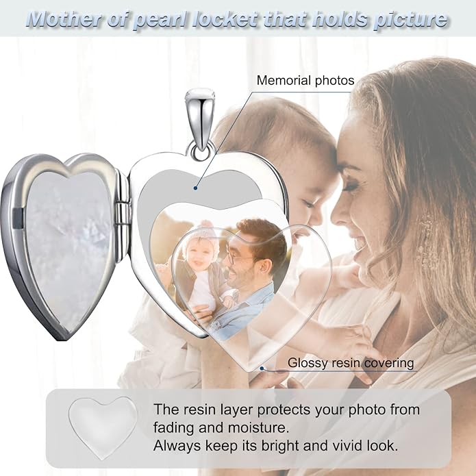 SOULMEET Personalized Silver Locket Necklace That Holds Pictures Photo Keep Someone Near to You, Memorial Custom Lockets Necklaces Letters Engraving for His Her