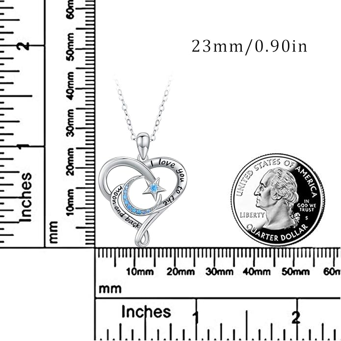Cuoka 925 Sterling Silver Heart Necklace I Love You to The Moon and Back Pendant Sun Star Moon Necklace Jewelry for Women with Gifts Box
