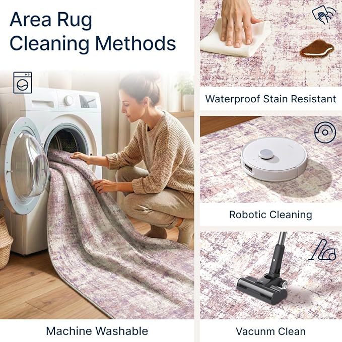 4x6 Area Rugs Washable Living Room Rug-No Slip Soft Carpets Modern Abstract Indoor Floor Stain Resistant Carpet for Bedroom Dining Room Farmhouse Nursery Home Office Pink