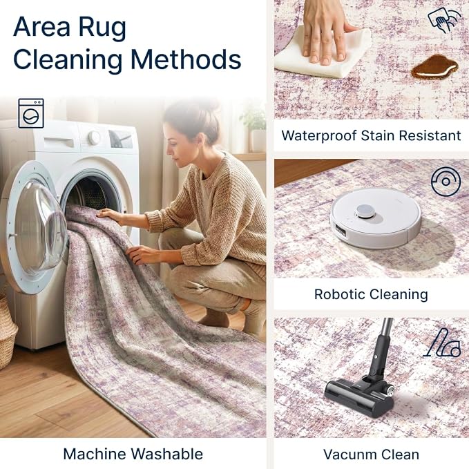 3x5 Area Rugs Washable Living Room Rug-No Slip Soft Carpets Modern Abstract Indoor Floor Stain Resistant Carpet for Bedroom Dining Room Farmhouse Nursery Home Office Pink