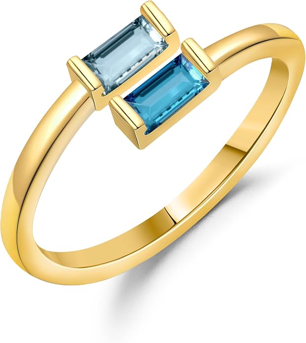 JSJOY Birthstone Rings for Women Dainty Emerald Blue Ring Birthday Gifts for Mom Her Gemstones CZ Ring for Teens Gold Rings That Don't Tarnish Adjustable Ring Jewelry Gifts